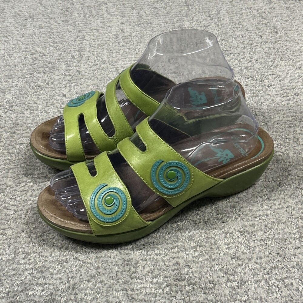 Dansko Sandals Womens US 7.5 8 EU 38 Dixie Leather Lime Open Toe Heeled Wedge